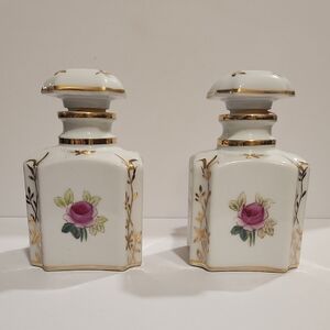 Pair Of Irice Elegant Floral Porcelain Perfume Bottles